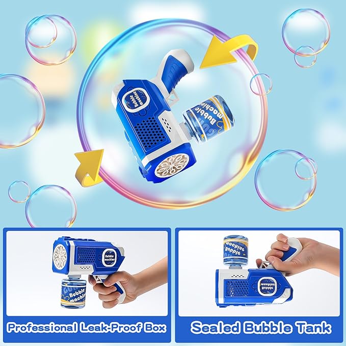 EagleStone 2 Bubble Guns Machine for Kids,8 Hole Light Up Bubble Maker with 4 Refill Solution and 10 Bubble Concentrate for Toddlers,Party Favors Birthday Fun Gifts for Girl Boy Outdoor Toy