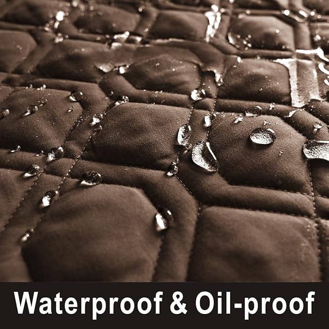 100% Waterproof Dog Bed Cover 120x82 inch Reversible Reusable Camping Mat for Kids/Pet/Dog/Cat Washable Geometric Embroidery Blanket Patchwork Brown+Beige