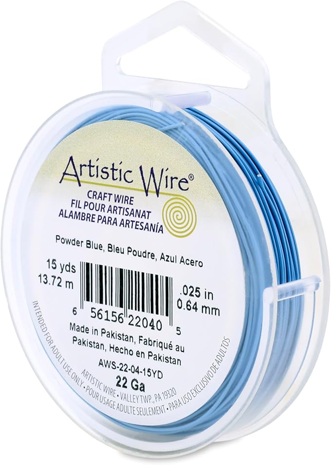Artistic Wire, 22 Gauge Tarnish Resistant Colored Copper Craft Wire, Powder Blue, 15 yd