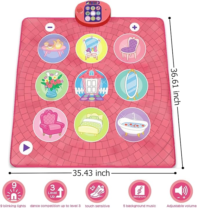Dance Mat Toy for 3-12 Year Old Girls, Dancing Music Game Birthday for Kids, PlaymatScreen-Free Pink Dance Pad, Premium Speaker with Built-in Adjustable Volume Music, Perfect Christmas Birthday Gift