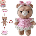 LoopMap Crochet Kit for Beginners - DIY Amigurumi Bear with Removable Dress & Accessories - Step-by-Step Video Tutorials, Extra Yarn, Crochet Tools, Handmade Gift for Kids & Adults (Bear K01, Pink)