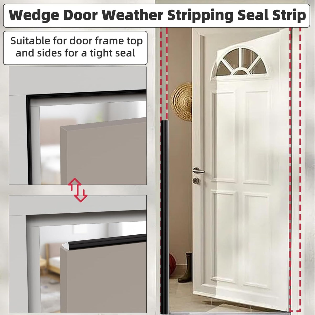 2 Pack*16.4 Ft Weather Stripping Seal Strip for Doors,Soundproofing Window Insulation Draft Stopper for Winter, Selfadhesive Foam Weather Strip for Door Frame,Door Gap Filler Noise Blocker(Black)