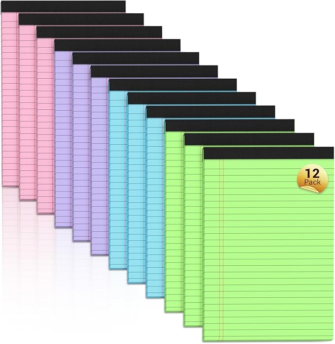 Legal Pads 5x8 Colored Note Pads, 12 Pack College Ruled Notepads 5x8 Lined Paper, Colored Notebook Paper Writing Pads 30 Sheets per Colored Paper Small Legal Pads 5x8 for Home Office School Supplies