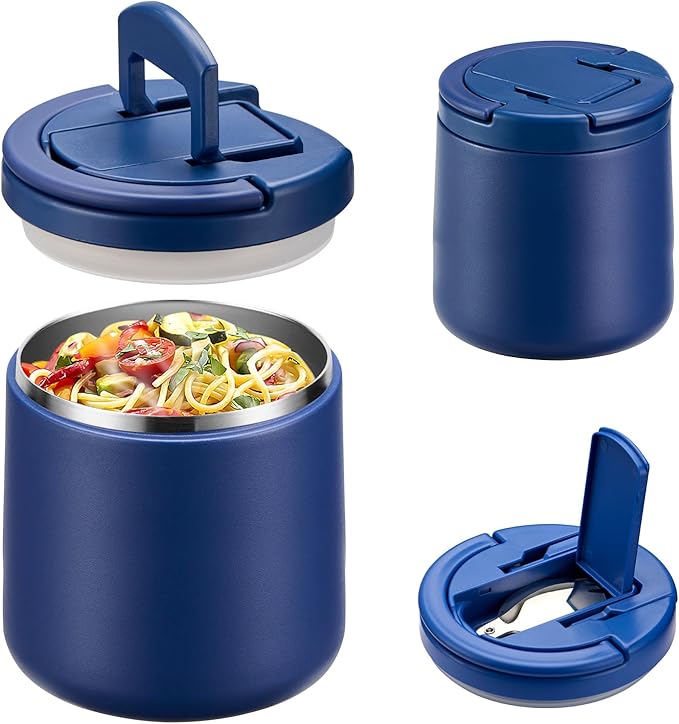 Soup Thermo for Hot Food 20oz Lunch Containers with Buckle Lid Wide Mouth Hot Food Jar Vacuum Insulated Stainless Steel Bento Box Leakproof with Spoon(Blue)