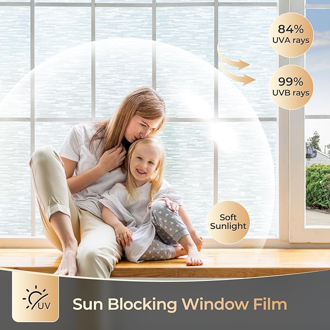 rabbitgoo Window Privacy Film, Frosted Glass Window Film Static Cling Covering, Non Adhesive Privacy Clings Vinyl, Removable Frosting Sticker for Home Decoration, White, 17.5 x 118.1 Inches