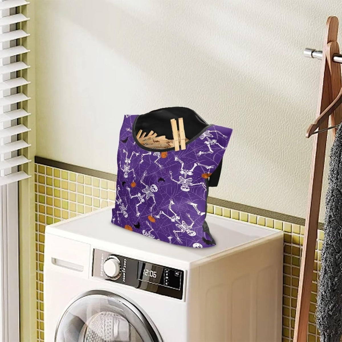 Gothic Skull Summer Clothes Pin Bag Clothespin Bags Holder Clothespin Holder 14.5 x 12 Inch Clothespin Bag for Clothesline Outdoor Outside Laundry Room Reusable Clothespin Holder