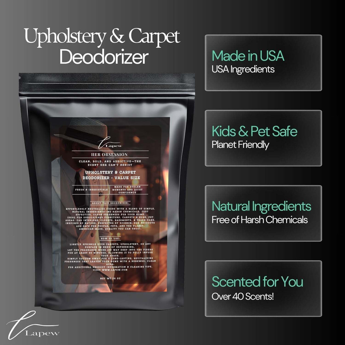 Her Obsession Carpet Freshener Powder Refill 36 oz | Powerful Odor Eliminator for Home | Upholstery Deodorizer | Carpet Deodorizer | Pet Urine | Cat Litter Box