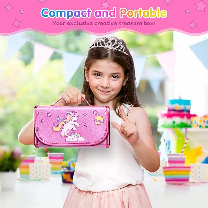 beefunni Unicorn Washable Markers Set 48 pcs with Glitte Pencil Case, Art Supplies for Kids Ages 4-6-8, Arts Crafts Coloring Set with Stickers - Birthday Gifts for Girls 4 5 6 7 8 9 Year Old