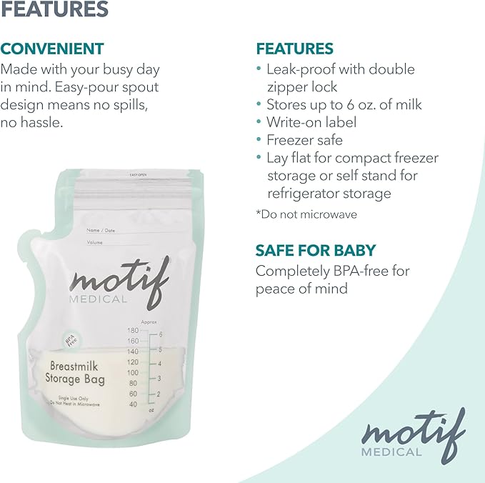 Motif Luna Double Electric Breast Pump Bundle with Luna Cooler Set and Milk Storage Bags, 6 oz - 100 Count - Milk Freezer Bag with Easy Pour Spout