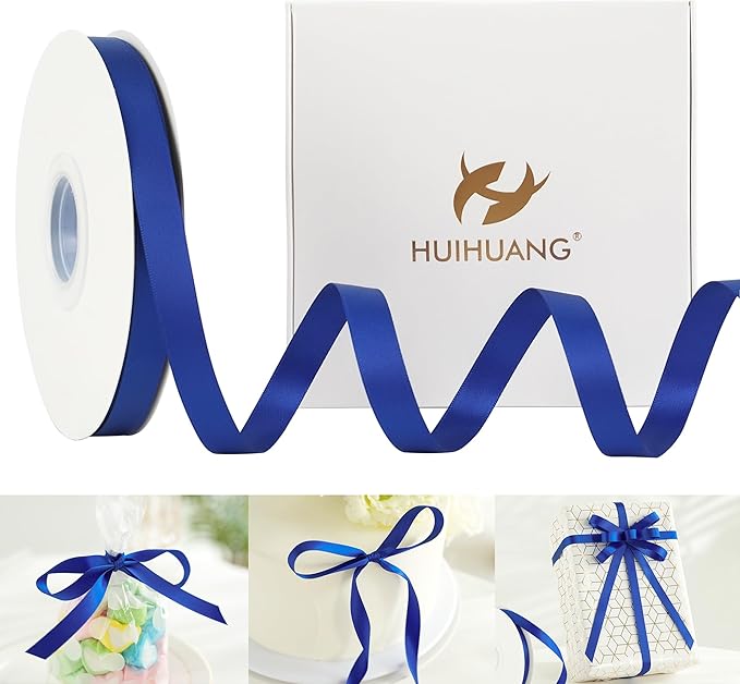 HUIHUANG Royal Blue Ribbon 1/2 inch X 50 Yards Continuous, Double-Faced Satin Ribbon for Gift Wrapping, Bows, DIY Crafts, Flower Bouquet, Independence Day Decoration