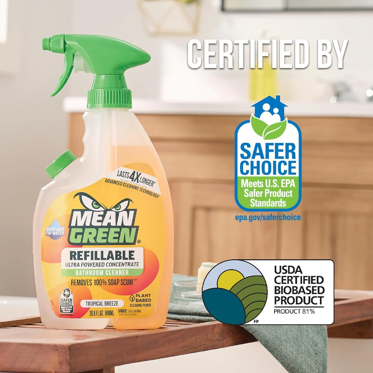 Mean Green Refillable Ultra Powered CONCENTRATE Bathroom Cleaner, Tropical Breeze, 14.3 Ounce 2-Pack
