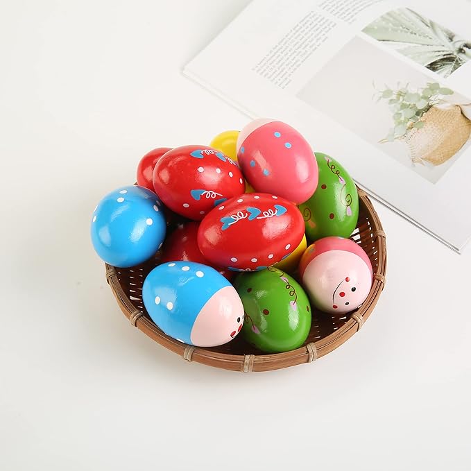12Pcs Wooden Egg Shakers Hand Musical Maracas Percussion Instruments