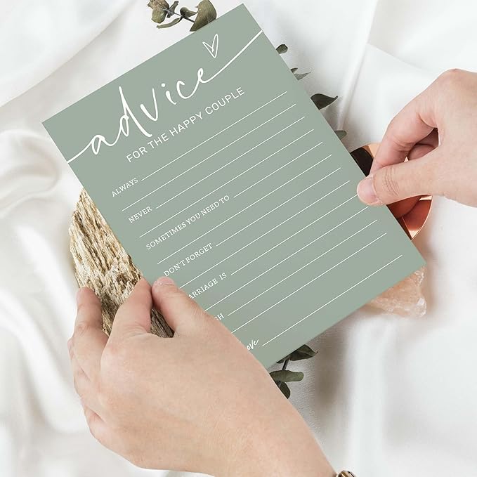 Bridal Shower Games Cards, Advice for The Happy Couple, Bridal Shower Games 25 Guests, Engagement Party Wedding Games for Guests, Minimalist Green Wedding Party Supplies - C10, Blue
