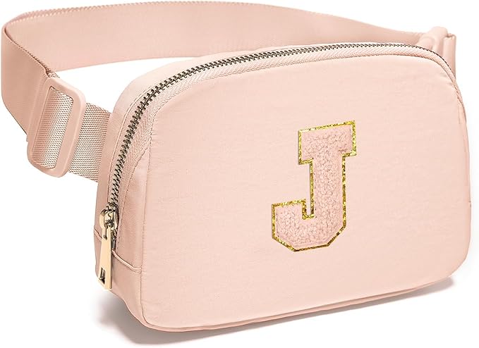 Gitus Gifts for 8 9 10 11 12 Year Old Girls Belt Bag Fanny Pack Crossbody Bags with Initial Letter Patch Cute Stuff Birthday Gifts for Teen Girls Women Personalized Trend Stuff (Coral Pink-J)