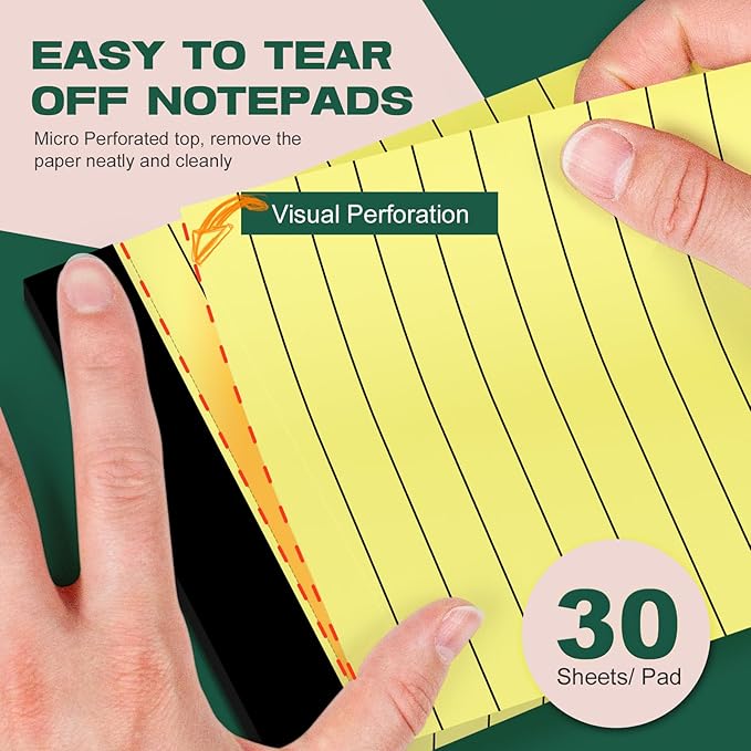 Small Note Pads 3x5 Notepad, 30 Pack 3x5 Yellow Notepads College Ruled Small Scratch Memo Pads, Perforated 3 x 5'' Small Writing Note Pad of Paper, Pocket Size Lined Pads Narrow Ruled Small Notebook
