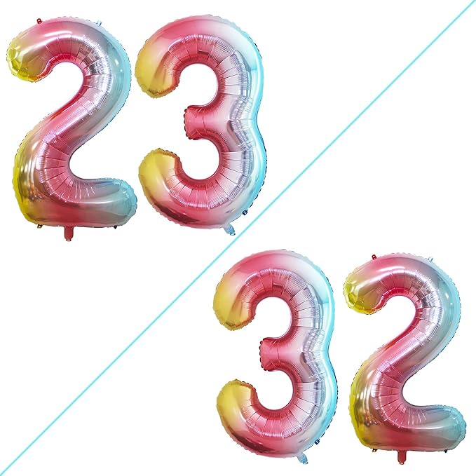 GOER Number 23 Balloons for 23rd Birthday Party Decorations,42 Inch Jumbo Foil Helium 32 Balloons for 32nd Birthday Party Decoration (Rainbow)