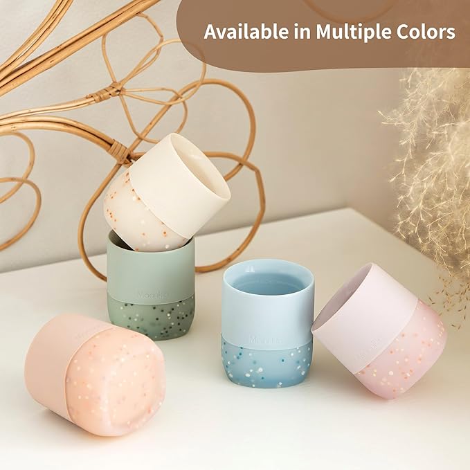 Moonkie Silicone Baby Cup 4 Months+ | Open Training Drinkware for Infants with Confetti Sprinkles | Baby-Led Weaning Essential | 2 oz (Mint, 1 Pack)