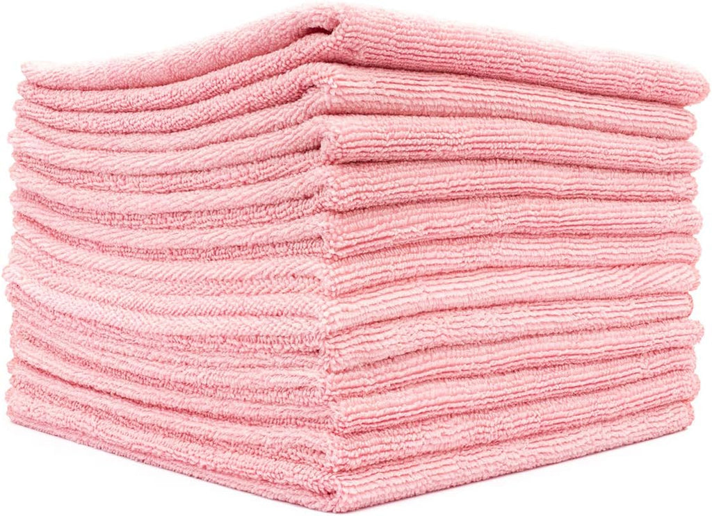 The Rag Company - All-Purpose Microfiber Terry Cleaning Towels - Commercial Grade, Highly Absorbent, Lint-Free, Streak-Free, Kitchens, Bathrooms, Offices, 300gsm, 16in x 16in, Pink (12-Pack)