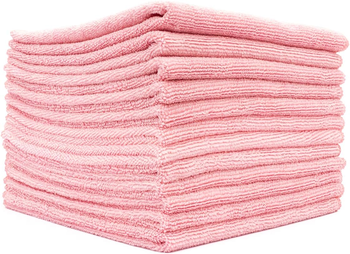 The Rag Company - All-Purpose Microfiber Terry Cleaning Towels - Commercial Grade, Highly Absorbent, Lint-Free, Streak-Free, Kitchens, Bathrooms, Offices, 300gsm, 16in x 16in, Pink (12-Pack)