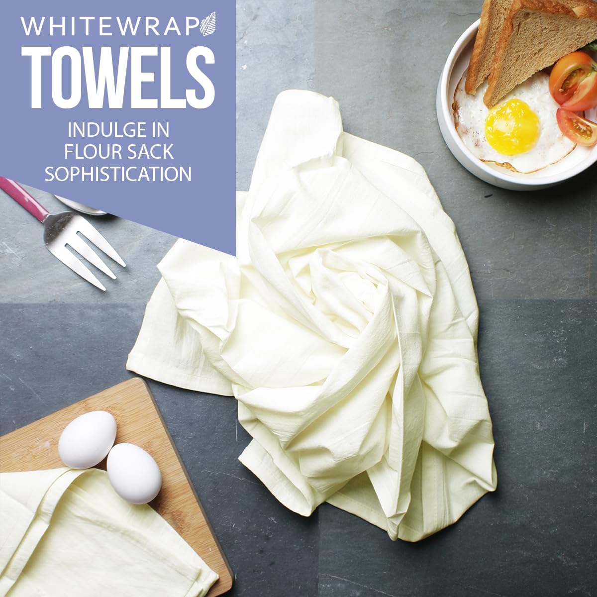 WHITEWRAP Flour Sack Towels| Tea Towel for Crafts| Kitchen Dish Cotton Blank Towel for Embroidery|Baking Bread Proofing Linen Cover| Thick Absorbent Quick Dry| 6 Pack 28"x28" Natural