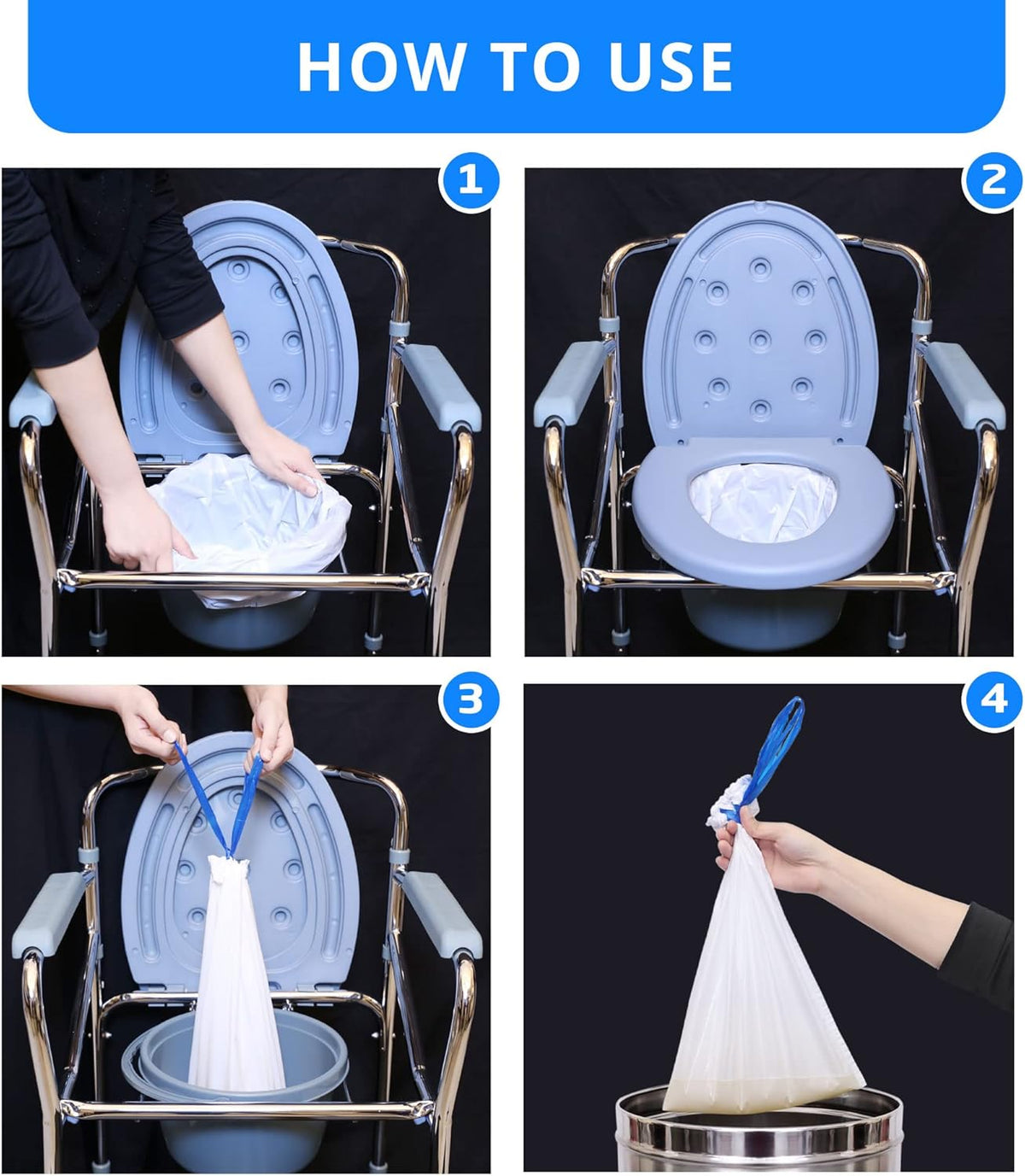 Disposable Potty liners - 50, Bed side commode Liners, Portable Toilet Bag, Potty Bags for Portable Toilet, Potty Chair Liners, Toilet Liners, Commode Bags - Leak Proof & Odorless
