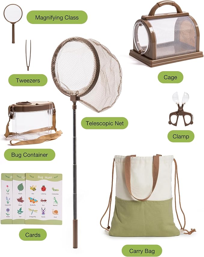 ROBOTIME Kids Explorer Kit, Outdoor Bug Catcher Kit for Kids with Magnifying Glass & Butterfly Net, Fun Bug Catching Kit for Backyard & Camping, Bug Catcher for Boys & Girls 3-12