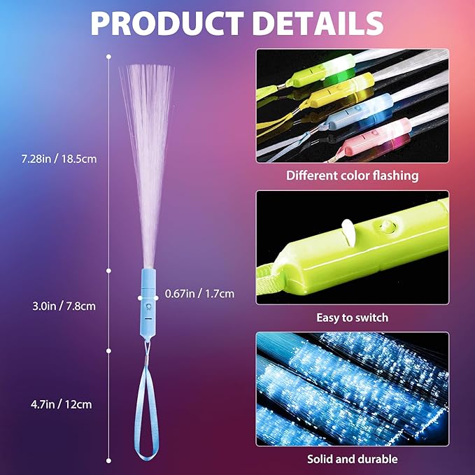 28 Pcs Sparkler Firework Sticks Glow Fiber Optic Wands, LED Flashing Sticks Light Up Toy for Adults Kids, Glow in The Dark Party Supplies Favor Bulk Magic Rave Decoration for Wedding Christmas Easter