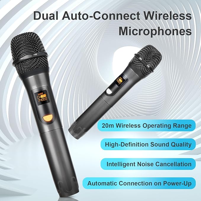 Karaoke Machine,Karaoke Machine for Adults with 2 Wireless Microphones/6.5IN Speaker/PA System with Remote Control/LED Light/Remote Control,Portable Bluetooth Karaoke Speaker Supports TWS/REC/AUX/USB