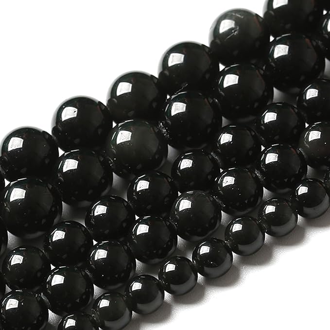 10MM 72pcs Natural Black Obsidian Stone Energy Healing Beads Round Loose Beads for Jewelry Making Bracelet 2 Strands 32"