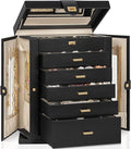 AKOZLIN Jewelry Box 6-Tier Organizer Functional 360° Rotating Jewelry Storage Case for Women Girls Ring Necklace Earring Bracelet Holder with Mirror