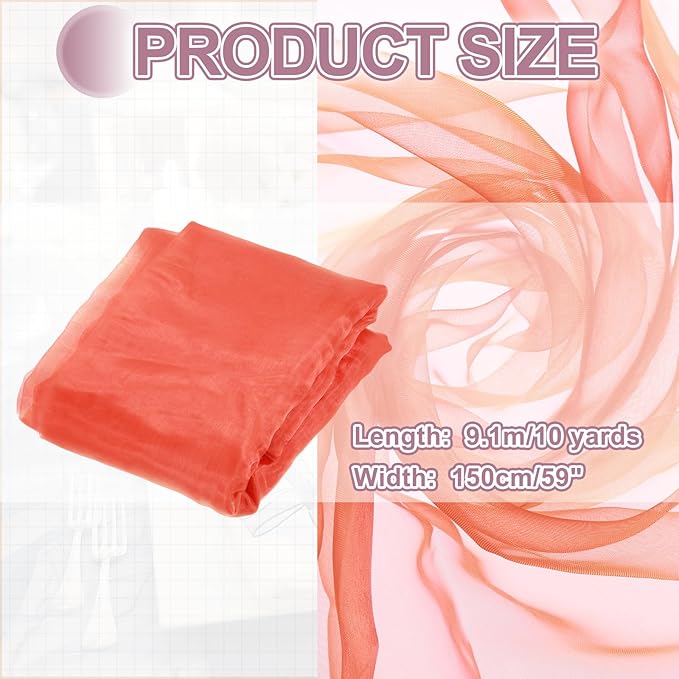 MECCANIXITY Iridescent Sheer Organza Fabric, 10 Yards x 59 Inches Solid Holographic Shiny Fabric Organza Cloth for Wedding, Curtains, Costume, Photo Background, Gradient Dark Orange Red