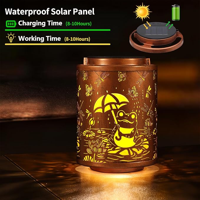 Solar Lanterns Garden Decor Birthday Gifts for Women Mon Grandma Metal Hanging Solar Lights Waterproof Outdoor Decoration for Outside LED Lanterns for Yard Patio Lawn (Frogs)
