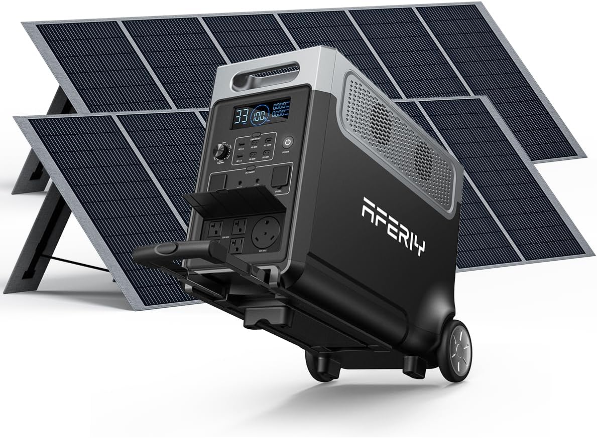 AFERIY Solar Generator 3840Wh Portable Power Station with 2X400W Solar Panel,AC Output with 120V,3600W LEP Battery,Solar Generator for Home Use,Outdoor Camping,Power Outage,Camping,RV