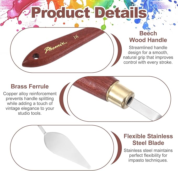 MECCANIXITY Pack of 1 Palette Knife No.16, 9.4" Long Palette Knives with Stainless Steel Flexible Spatula Pallet Knife and Wood Handle for Scraping, Mixing, Oil Acrylic Painting Canvas