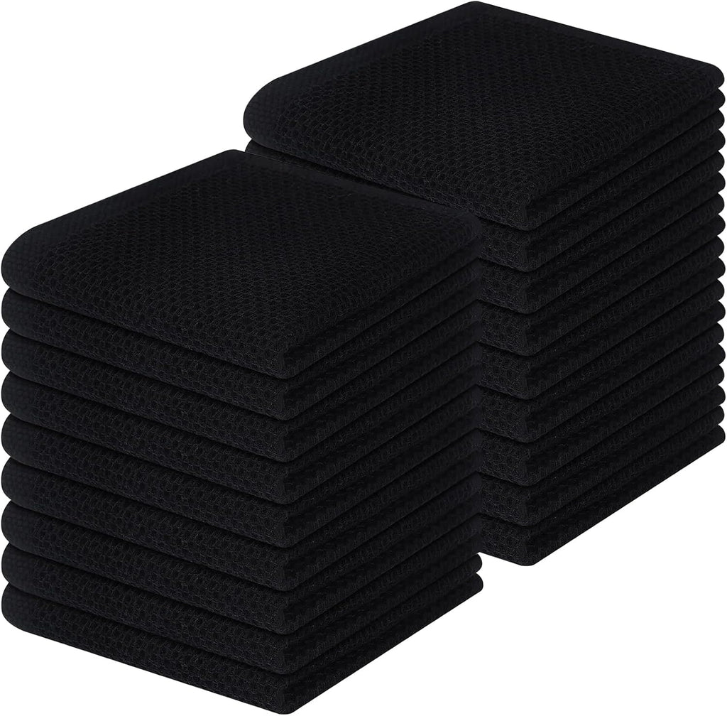 Homaxy 100% Cotton Waffle Weave Kitchen Dish Cloths, Ultra Soft Absorbent Quick Drying Dish Towels, 12 x 12 Inches, 18-Pack, Black