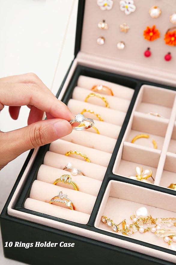 Womens Earring Jewelry Box for Girls Jewelry Earring Organizer Box Earring Holder Organizer for Girls Jewelry Organizer Earring Boxes for Women Girls Stud Earring Organizer Jewelry Box Black
