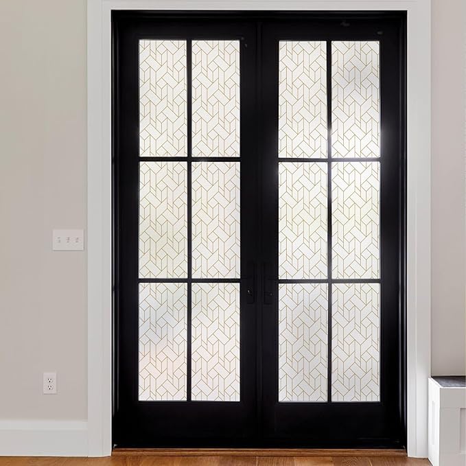 DKTIE Geometric Art Stained Glass Window Film Bathroom Window Privacy Film Frosted Glass Static Clings Non Adhesive with Installation Tools, Modern Home Improvement Style (S120, 17.7'' x 78.7'')
