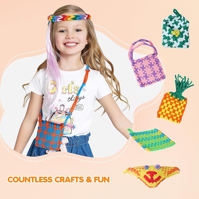 PREBOX Weaving Loom Loop Refill,7 Inch 288 Pcs in 8 Vibrant Colors, Potholder Loops, Loom Refill Loops Craft for Kids