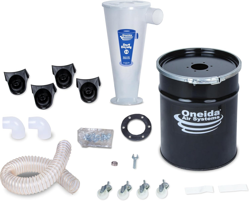 Oneida Air Systems Dust Deputy 2.5 Deluxe Cyclone Separator Kit with 10-Gallon Mobile Steel Dust Bin for Wet/Dry Shop Vacuums (DD 2.5 Deluxe 10-Gal)