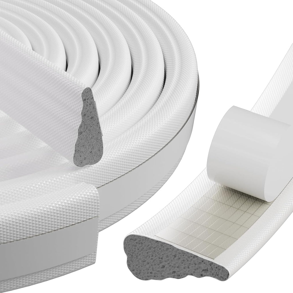 3Pcs×196" Wedge Weather Stripping Door Seal Strip for Door Frame & Window,Self Adhesive Window Insulation Draft Stopper Seal for Winter,Gray Foam Door Gap Filler for Soundproofing Light Blocker,White
