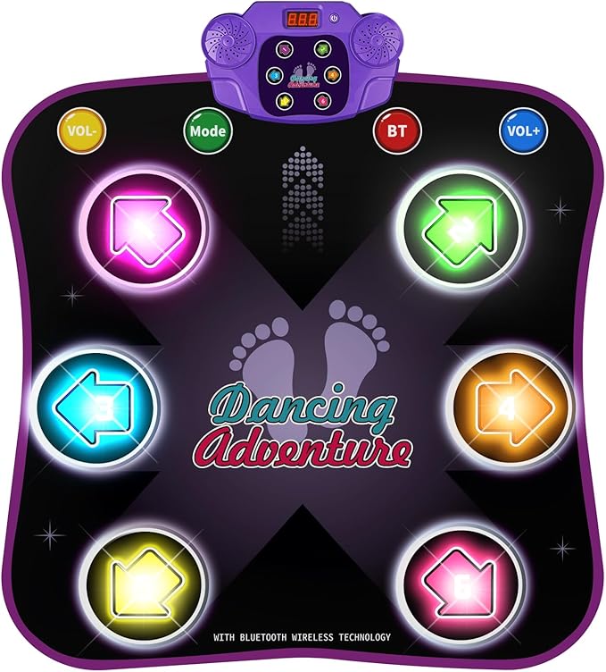 Flooyes Dance Mat Toys for 3-12 Year Old Kids, Electronic Dance Pad with Light-up 6-Button Wireless Bluetooth, Music Dance with 5 Game Modes, Birthday Toys Gifts for 3 4 5 6 7 8 9 10+ Year Old Girls