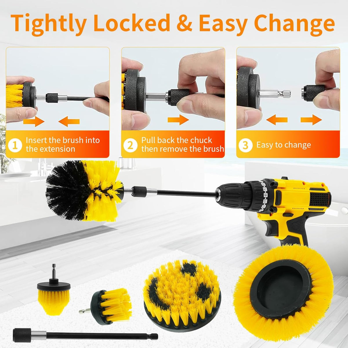 10 Pack Drill Brush Attachment Set, Drill Scrubber Brush Kit, Drill Cleaning Brush, Scrub Brush for Grout Floor Tub Shower Bathtub Tile Sink Toilet Bathroom Kitchen Car Yellow