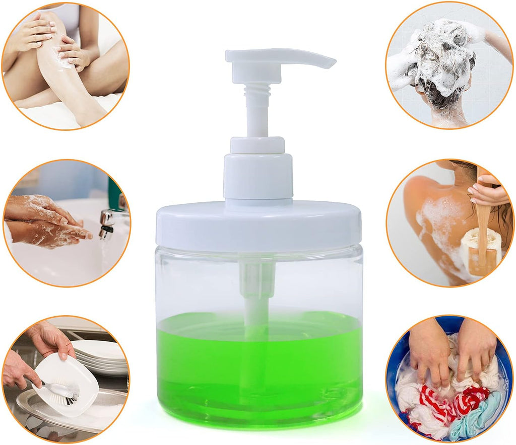Cosywell Pump Bottle Dispenser Plastic Refillable Bottles Wide Mouth Jar Style Empty Bathroom Shower Containers for Lotion Shampoo Conditioner (Clear, 2X 500ml)