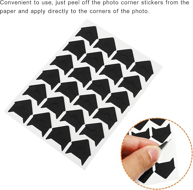 PATIKIL Photo Corners, 10 Sheets/240 Pcs Self Adhesive DIY Picture Mounting Sticker for Journal Album Diary Scrapbook, Black
