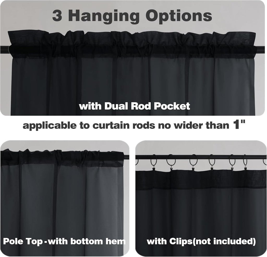 Chyhomenyc Extra Long Black Sheer Curtains 120 Inches Long 2 Panels, Light Filtering Black Curtains for Living Room, Soft Gentle Voile Rod Pocket Bedroom Window Drapes, 59Wx120L Inch, 10FT, 2PCS