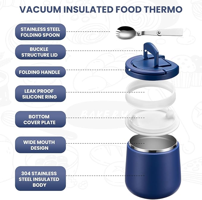 Soup Thermo for Hot Food 20oz Lunch Containers with Buckle Lid Wide Mouth Hot Food Jar Vacuum Insulated Stainless Steel Bento Box Leakproof with Spoon(Blue)