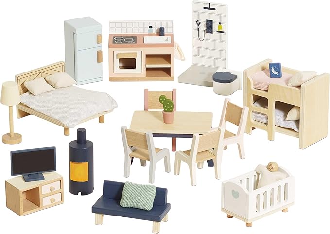 Le Toy Van - Wooden Dolls House Full Starter Furniture & Accessories Play Set for Dolls Houses | Girls or Boys Dolls House Furniture Sets - Suitable for Ages 3+