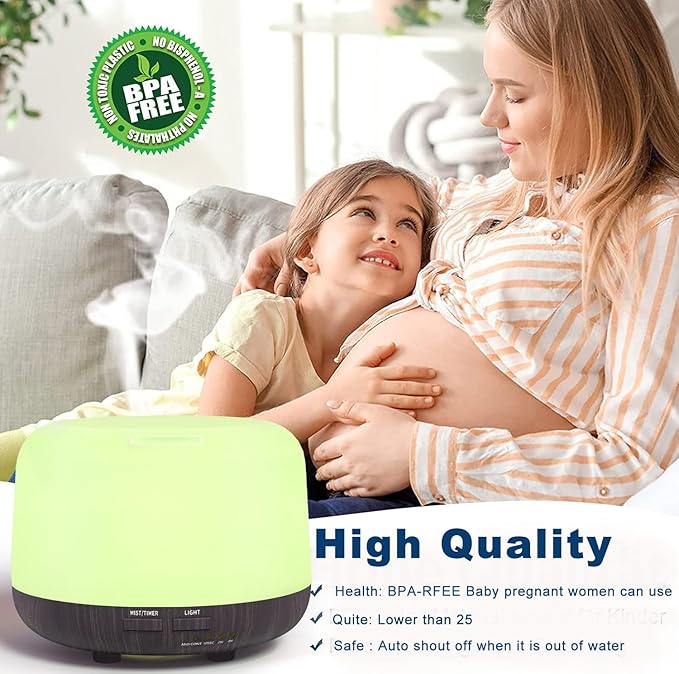 300ML Remote Control Air Diffusers for Essential Oil, Aroma Ultrasonic Scent Diffuser, Aromatherapy Humidfier Diffuser, 7 Color Changing LED Light, Auto-Off, Timer for Home, Room, Office, Kids