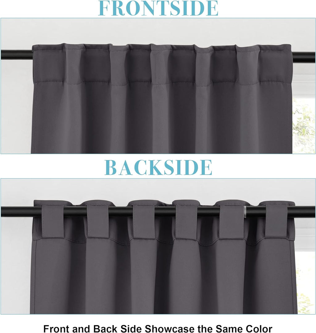 RYB HOME Blackout Curtains for Living Room, Back Tab & Rod Pocket Top Insulating Window Decor for Bedroom Dining Classroom Home Office, W 62 x L 63, Grey, 2 Panels