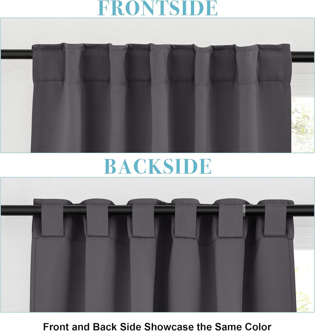 RYB HOME Blackout Grey Curtains - Thermal Insulated Window Treatments Long Panels, Back Tab Top, Privacy Curtains for Bedroom Dining, 42 Wide x 72 Long, Gray, Set of 2